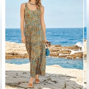 Peruvian Connection Amalfi Maxi Dress in Mandarin Floral, Size XL